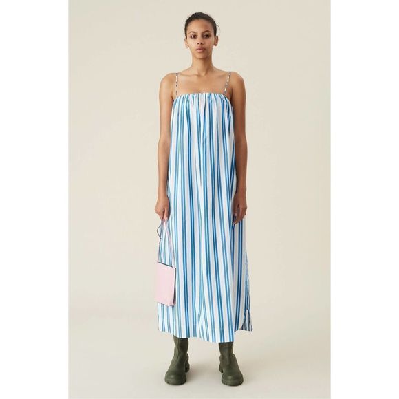 Ganni Blue and White Striped Midi Dress - Picture 1 of 14